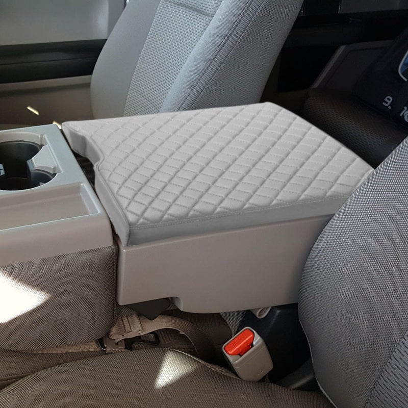Zxiaochun Center Console Cover for Ford F150 2015-2024 and F250 F350 F450 2017-2024 Leather Arm Rest Box Lid Middle Console Armrest Protective Cover Accessories(40/20/40 Jump Seat Console Only)(Gray) - Image 1